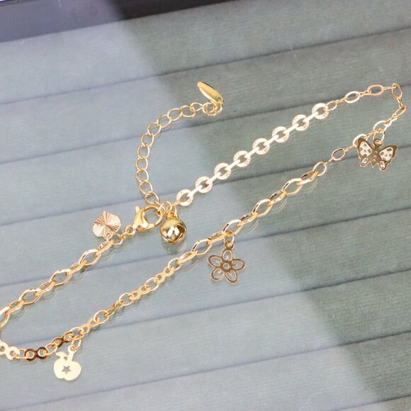 "Butterfly Charm Rose Gold Anklet with Dual Chain Accent, XPAL1188 - Picture 8 of 12